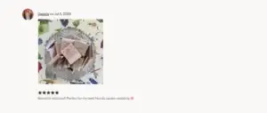 screenshot of verified etsy review for Cutie Pie custom illustrated wedding matches with custom design