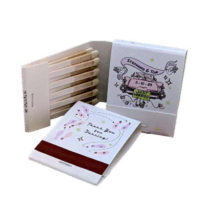 just married car banner wedding matches matchbook
