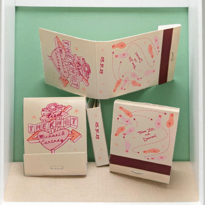 tan matchbook with tied the knot vintage sign design