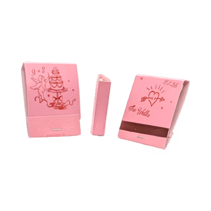 cupid cutting wedding cake design matchbook
