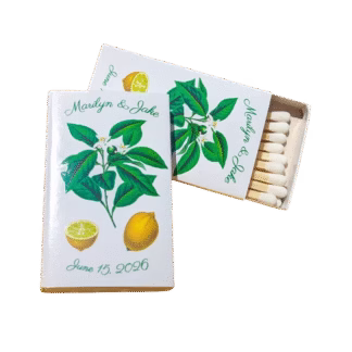 matchbox featuring vintage botanical print of fresh lemons