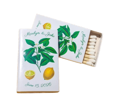 matchbox featuring vintage botanical print of fresh lemons