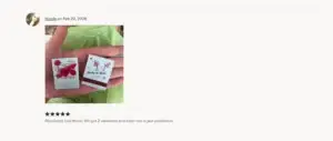screenshot of verified etsy review for "Lucky in Love" matchbooks by The Match Muse