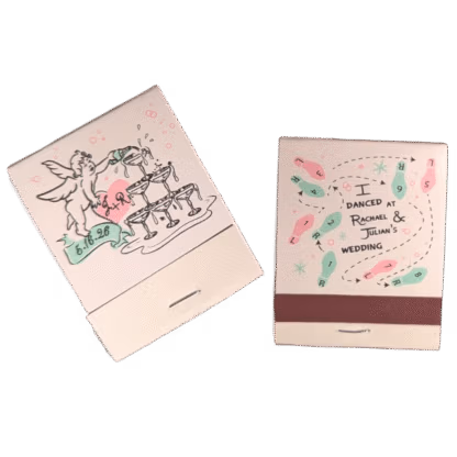 matchbook with illustration of. cupid pouring champagne tower