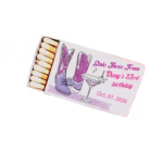 matchbox with custom design featuring purple cowboy boots and a martini