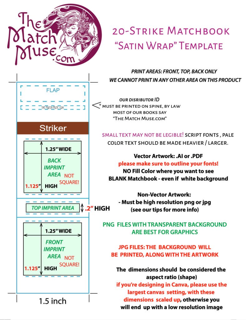 Template for designing matchbooks