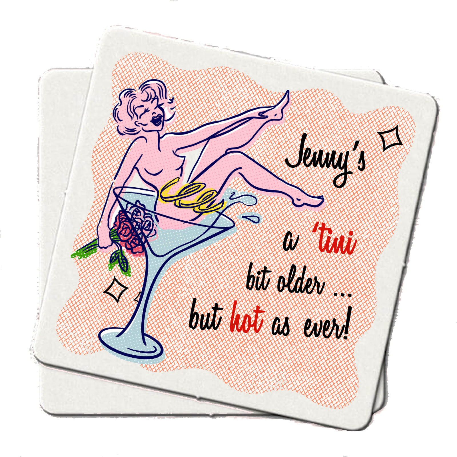 50 Custom Party Coasters Featuring YOU As a Martini Pin-up!