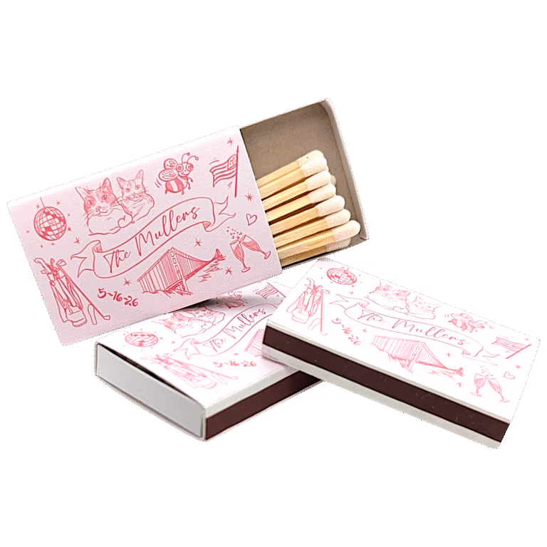 small quantity custom matches with custom drawings wedding matches featuring all your favorite things!