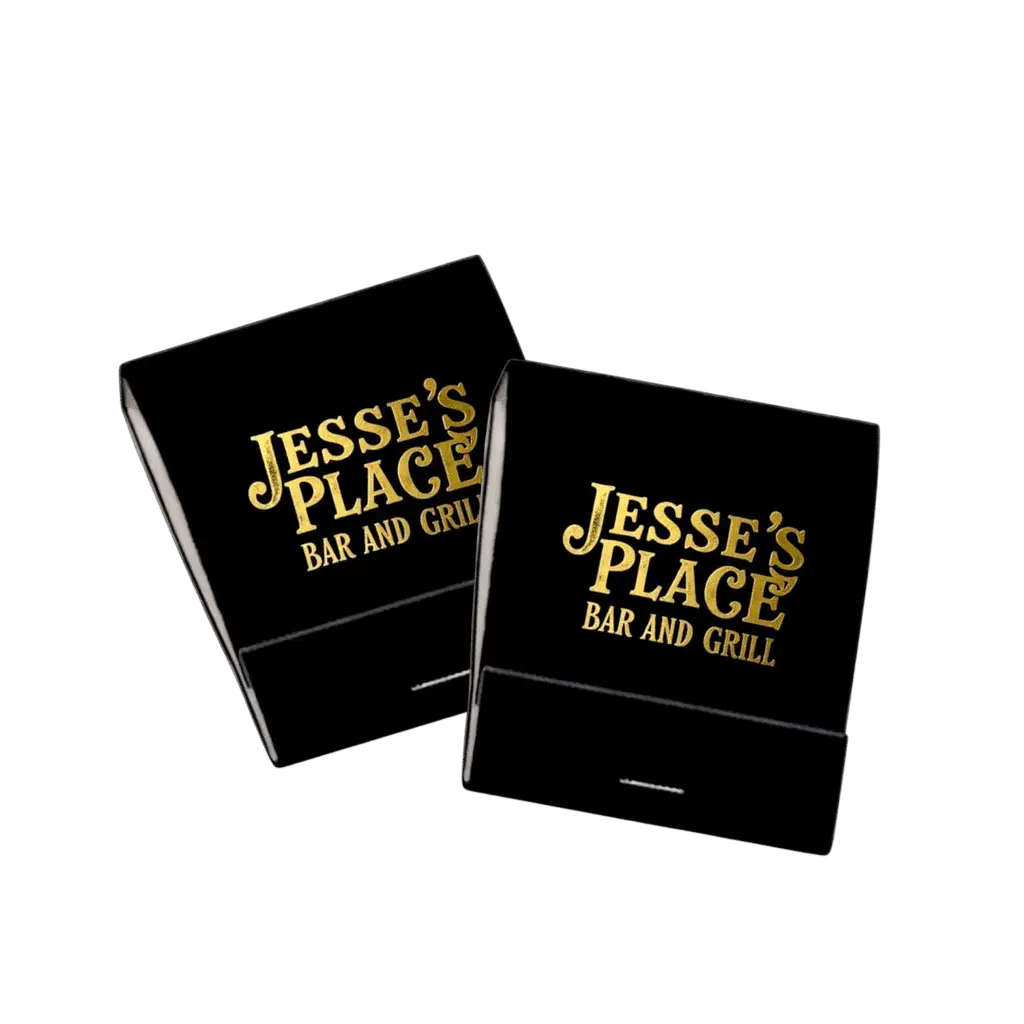 black matchbooks with metallic foil print